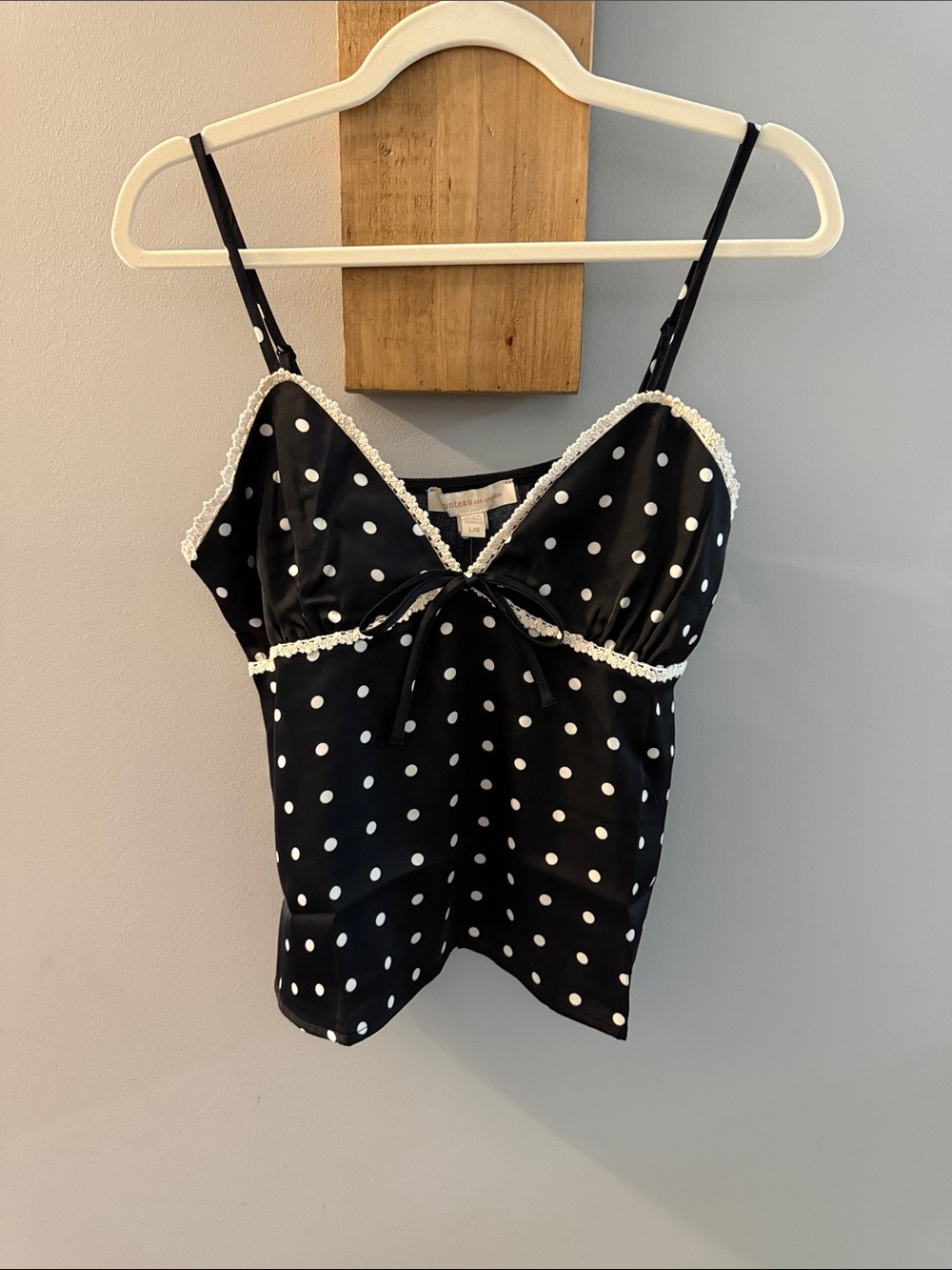 Monteau Black & Cream Polka Dot Lace-Trim Cami, NWTs